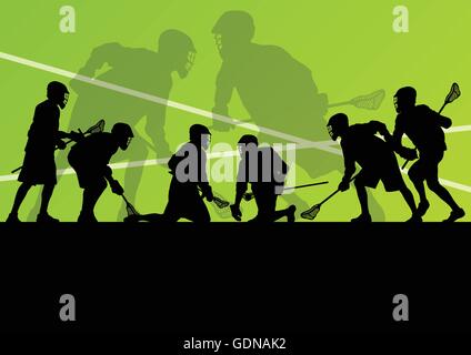 Lacrosse Spieler Aktivsport Silhouetten Hintergrund illustration Stock Vektor