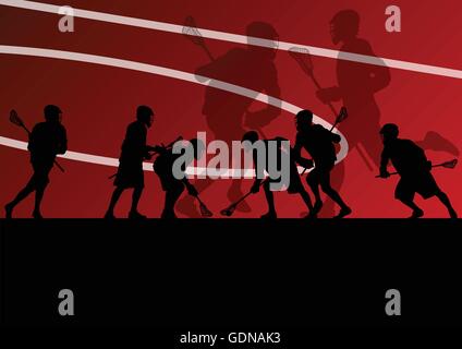 Lacrosse Spieler Aktivsport Silhouetten Hintergrund illustration Stock Vektor