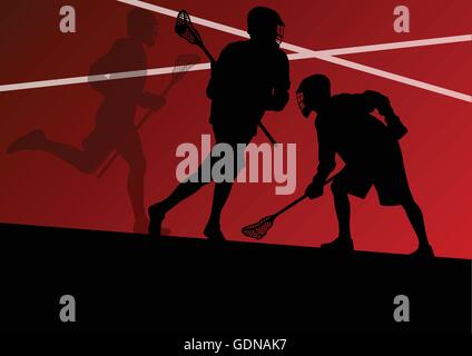 Lacrosse Spieler Aktivsport Silhouetten Hintergrund illustration Stock Vektor