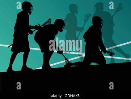 Lacrosse Spieler Aktivsport Silhouetten Hintergrund illustration Stock Vektor