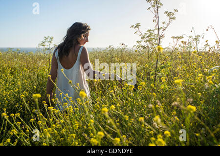 Frau im Bereich der Wildblumen Stockfoto