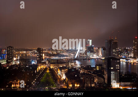 Aussicht auf Stadt Rotterdam, Erasmus-Brücke von der Spitze der Euromast Stockfoto