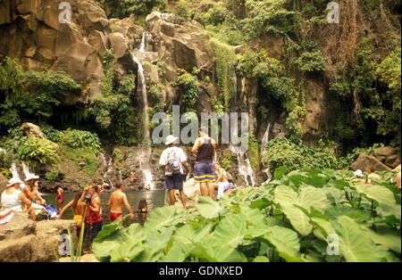 den Wasserfall und den Naturpark La Schlucht St Gilles bei St-Gilles-Les-Bains auf der Insel La Réunion im Indischen Ozean in Stockfoto