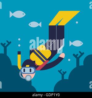 Flache Design-Darstellung der Scuba Diver. Stock Vektor