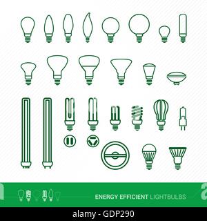 Birne und Cfl-Lampen-Set, grüne Energie und Energieeffizienz-Konzept Stock Vektor
