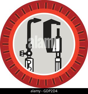 Illustration von einem Schweißbrenner und Bremssattel Werkzeug set im inneren Kreis mit Kerben im retro-Stil gemacht. Stock Vektor