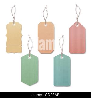 Leere Vintage Tags mit einer Schnur auf weißem Hintergrund, Verkauf und Rabatte Konzept Stock Vektor