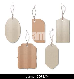 Leere Vintage Tags mit einer Schnur auf weißem Hintergrund, Verkauf und Rabatte Konzept Stock Vektor