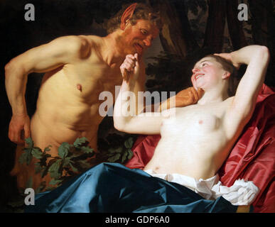 Satyr und Nymph 1625 von Gerard van Honthorst 1592-1656.(Gerrit van Honthorst) (1592 – 1656) Holländischer Maler des Goldenen Zeitalters.Gherardo delle Notti. Stockfoto