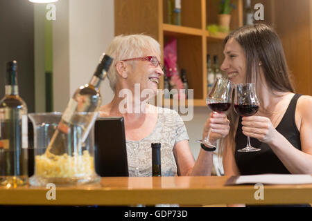 Frauen am Schalter im Wein-bar machen einen toast Stockfoto