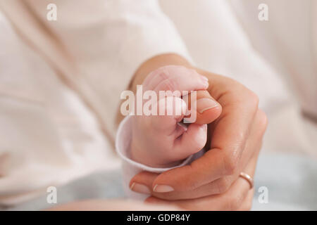 Mutter halten Babys Hand, close-up Stockfoto