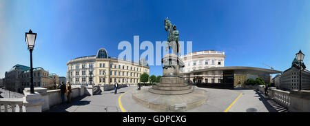 Wien, Wien: Staatsoper Staatsoper, Reiterstandbild Erzherzog Albert und Albertina mit Soravia Wing, Österreich, Wien, Stockfoto