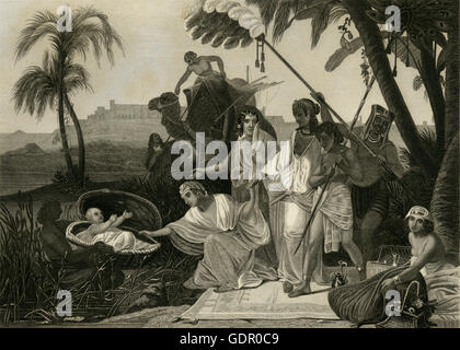 Antike 1867 Gravur, The Princess Finding Moses. QUELLE: ORIGINAL STAHLSTICH. Stockfoto