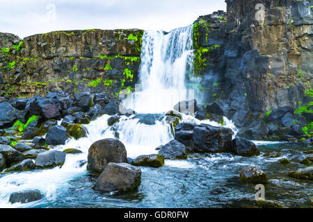 Oxararfoss Wasserfall im Thingvellir Nationalpark in Island Stockfoto