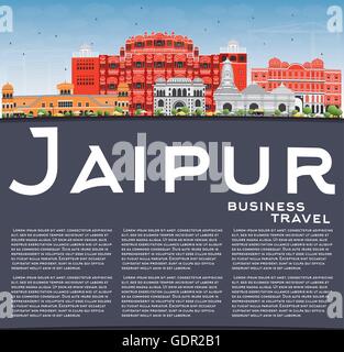 Skyline von Jaipur mit Farbe Wahrzeichen, blauer Himmel und Textfreiraum. Vektor-Illustration. Geschäftsreisen und Tourismus-Konzept Stock Vektor