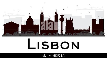 Lissabon Stadt Skyline schwarz-weiß Silhouette. Vektor-Illustration. Einfache flache Konzept für Tourismus Präsentation, banner Stock Vektor