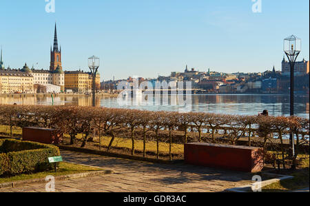 Blick auf Riddarholmen und Sodermalm aus Stadshusparken (Rathaus Gärten) Stockholm Schweden Skandinavien Stockfoto