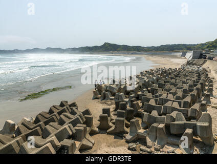 Japanische Surfer im kontaminierten Bereich nach der Daiichi Nuclear Power Plant Bestrahlung, Präfektur Fukushima, Tairatoyoma Strand, Japan Stockfoto