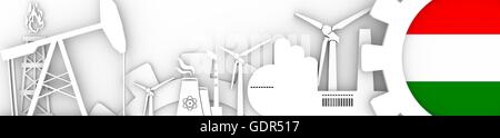 Energie und Power Icons Set. Header Banner mit Ungarn Flagge Stockfoto