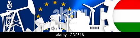 Energie und Power Icons Set. Header Banner mit Ungarn Flagge Stockfoto