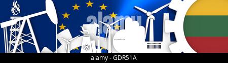Energie und Power Icons Set. Header Banner mit Litauen Flagge Stockfoto