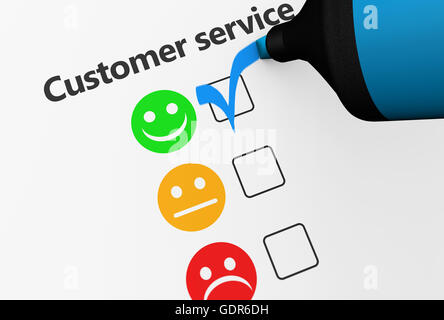 Kunden Service gerne Feedback Rating-Checkliste und Business Qualität Bewertung Konzept 3D-Illustration. Stockfoto