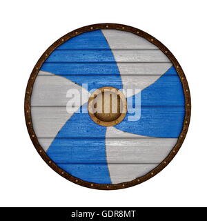 Blaue und weiße Holz Kreis Schild isoliert in weißem Hintergrund - 3D render Stockfoto