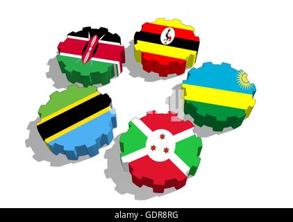 East African Community Mitglieder Nationalflaggen Stockfoto