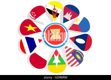 ASEAN-Mitglieder der Gewerkschaft Nationalflaggen Stockfoto