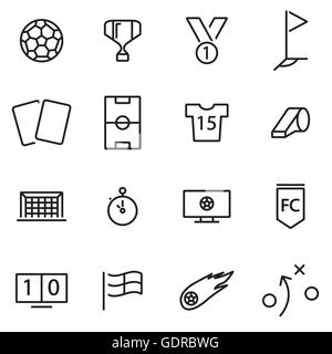 Vektor-Linie-Fußball-Ikone setzen auf weißem Hintergrund Stock Vektor