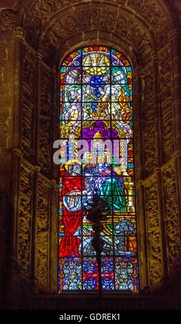 Glasfenster, Jerónimos Kloster, UNESCO-Weltkulturerbe, Lissabon, Stadtteil von Lissabon, Portugal, Europa, Reisen, Foto Stockfoto