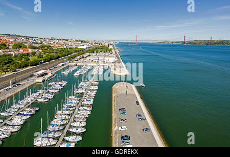 Blick vom Monumento ein Los Descubrimientos zum Segeln Hafen von Lissabon, Lissabon, Distrikt Lissabon, Portugal, Europa ^, Reisen, Stockfoto