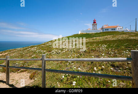 Leuchtturm von Cabo da Roca, der westlichste Punkt des europäischen Kontinents, Lissabons Küste, São João Das Covas, Stadtteil von Lissabon, Stockfoto