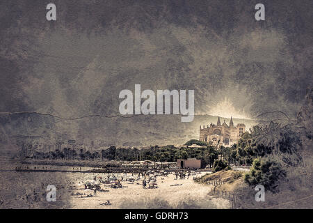 Blick von der Strand von Palma De Mallorca Stockfoto