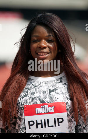 London, England - 20. Juli 2016: Asha Philip von Grossbritannien posiert für ein Foto in ein Foto-Shooting vor der Muller Jubiläumsspiele im Olympiastadion am 20. Juli 2016 in London, England. Bildnachweis: Tom Smeeth/Alamy Live-Nachrichten Stockfoto