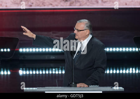 Sheriff Joe Arpaio Adressen Delegierten am Finaltag der Republican National Convention 21. Juli 2016 in Cleveland, Ohio. Stockfoto