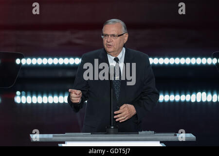 Sheriff Joe Arpaio Adressen Delegierten am Finaltag der Republican National Convention 21. Juli 2016 in Cleveland, Ohio. Stockfoto