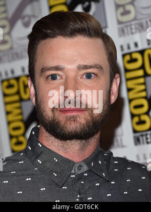 San Diego, Kalifornien, USA. 21. Juli 2016. Justin Timberlake kommt für das Foto-Shooting des Films DreamWorks Animation '' Trolle '' im Bayfront Hilton Hotel. Bildnachweis: Lisa O'Connor/ZUMA Draht/Alamy Live-Nachrichten Stockfoto