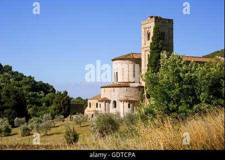 Abtei Sant Antimo in der Nähe von Montalcino, Castelnuovo dell'Abate, Toskana, Italien Stockfoto
