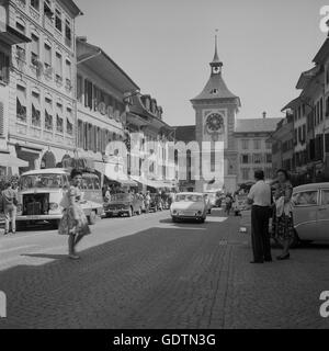 Straße in Murten in der Schweiz, 1961 Stockfoto