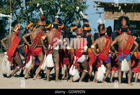 Das Bild des Konyak-Stammes beim Hornbill Festival, Nagaland, Indien Stockfoto