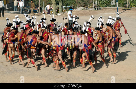 Das Bild des Ao-Stammes beim Hornbill Festival, Nagaland, Indien Stockfoto