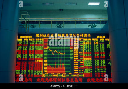 der Aktienmarkt-Austausch in der Stadt Shenzhen nördlich von Hongkong in der Provinz Guangdong in China in Ostasien. Stockfoto