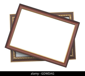 Bilderrahmen, Holz vergoldet, weißer Hintergrund Stockfoto