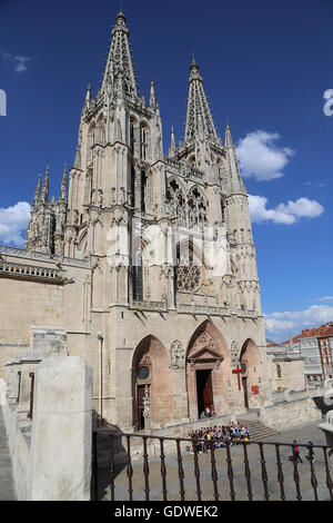 Spanien. Burgos. Kathedrale der Heiligen Maria. Gotischen Stil. Fassade von Santa Maria. Stockfoto