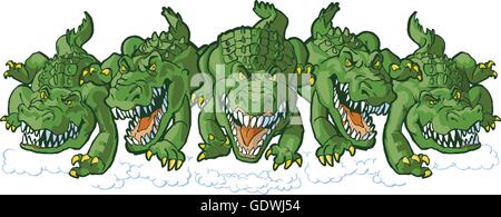 Cartoon-Clip Art Vektorgrafik aus einer Gruppe von harten mittleren Alligator Maskottchen aufladen oder nach vorne laufen. Stock Vektor