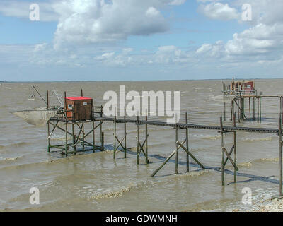 Fischerhütten am Strand, La Rochelle, Frankreich Stockfoto