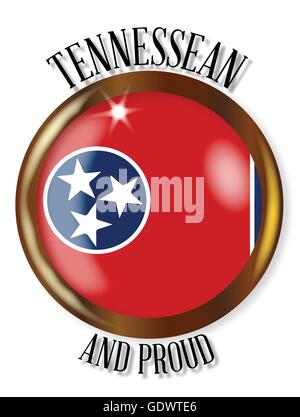 Tennessee State Flag Taste mit einem kreisförmigen Rahmen über einen weißen Hintergrund mit dem Text Tennessean und stolz Stock Vektor