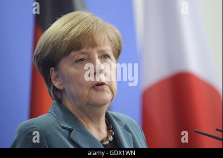 Porträt von Angela Merkel auf einer Pressekonferenz in Berlin, Deutschland, 2014 Stockfoto