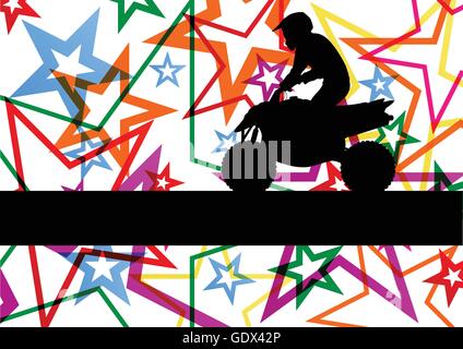 All Terrain Fahrzeug Quad Motorrad Fahrer Abbildung bunte Sterne Linie Hintergrund Vektor Stock Vektor